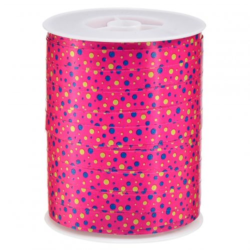 Curlingband presentband rosa med prickar 10mm 250m