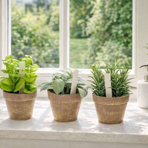 Artikel Konstgjord örtkruka med dekorativa örter för kök, trädgård, balkong eller terrass, 15m³, 3 stycken