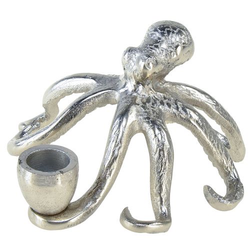 Maritim dekorativ ljusstake bläckfisk metall silver Ø14cm H9cm