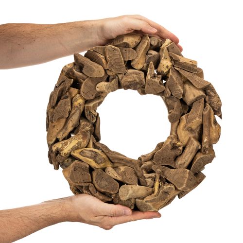 Dekorativ krans av naturliga träbitar, rund, 35 cm | Floristik24.se