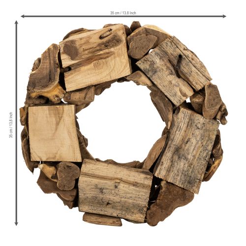 Dekorativ krans av naturliga träbitar, rund, 35 cm | Floristik24.se