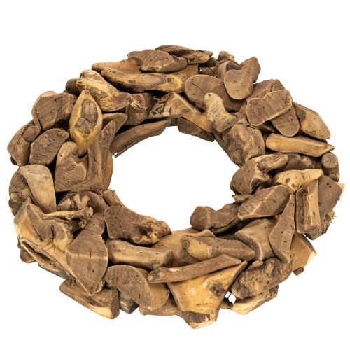 Dekorativ krans av naturliga träbitar, rund, 35 cm | Floristik24.se