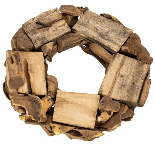 Dekorativ krans av naturliga träbitar, rund, 35 cm | Floristik24.se