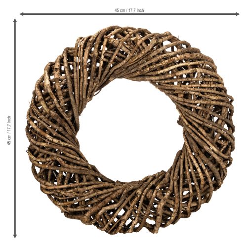 Dekorativ krans gjord av naturliga grenar, rottingkrans, rund, stor, 45 cm. | Floristik24.se