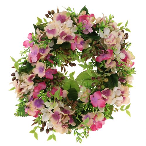 Floristik24 Blomkrans med hortensia och bär rosa Ø30cm