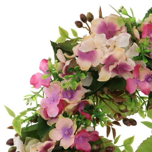 Blomkrans med hortensia och bär rosa Ø30cm