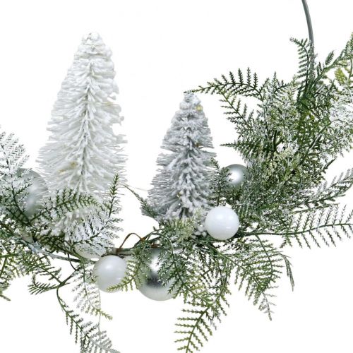 Floristik24 Upplyst krans med granar och kulor, advent, vinterdekoration att hänga, LED dekorationsring silver B45cm Ø30cm