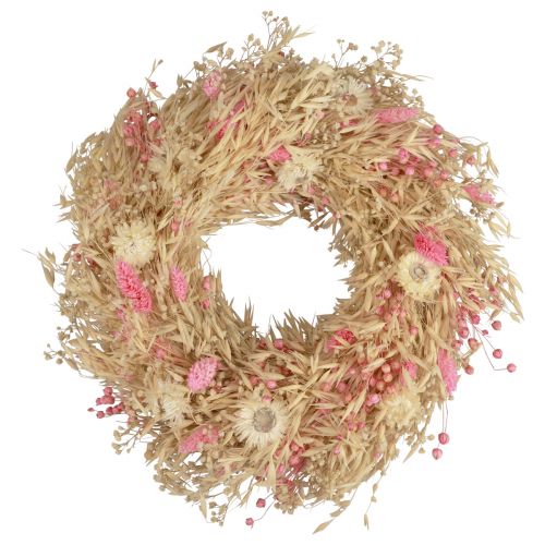 Floristik24 Dekorativ krans havrekrans naturlig krans halmblommor rosa Ø29cm