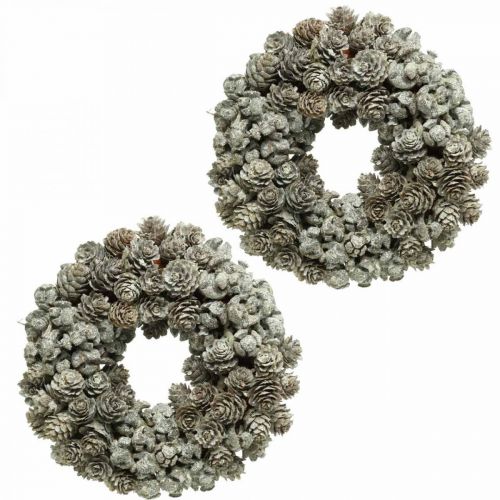 Floristik24 Deco kranskottar lärk och cypress vit, glitter Ø20cm 2st