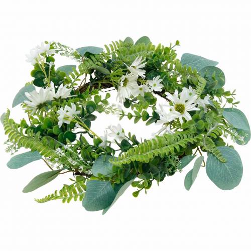 Artikel Konstgjord eukalyptuskrans med ormbunke, cape daisy och jasmin, dörrkrans, dekorativ krans, bordsdekoration