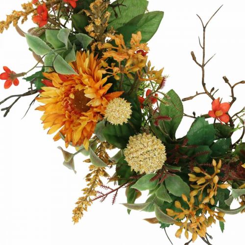 Floristik24 Höstkrans Sidenblommor Gul Gerbera tistelväggkrans Ø42cm