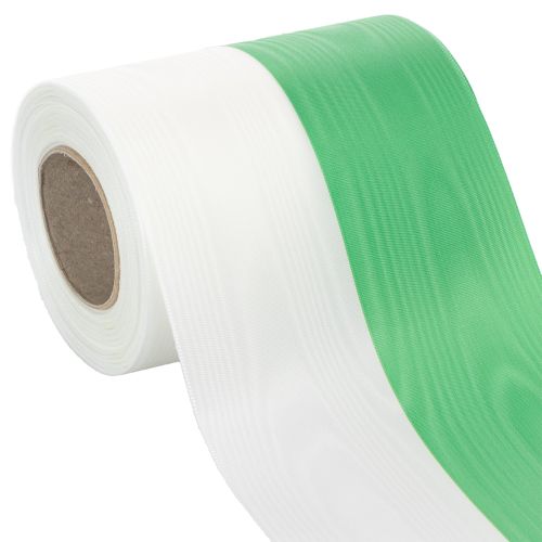 Artikel Moiré-kransband 125 mm x 25 m i grönt och vitt, taftvävt band, nationalband, dekorativt band
