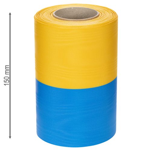 Artikel Moiré-kransband 150 mm i blått och gult - premium sorg- och dekorationsband, för fester, rosettband