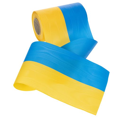 Artikel Moiré-kransband 150 mm i blått och gult - premium sorg- och dekorationsband, för fester, rosettband