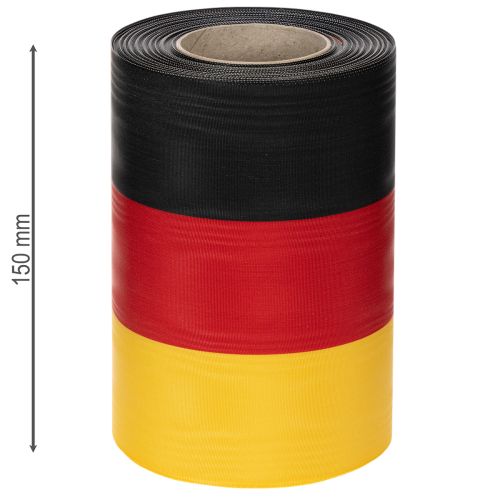 Artikel Moiré-kransband 150 mm svart-röd-guld med fransk moiré-effekt, 25 m rulle för dekoration och begravningsgudstjänster