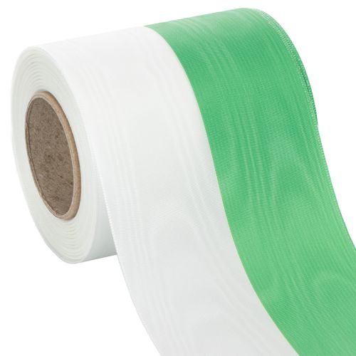 Artikel Grönt och vitt moiréband med krans, 100 mm x 25 m - nationellt band, taftband, rosettband, dekorativt band