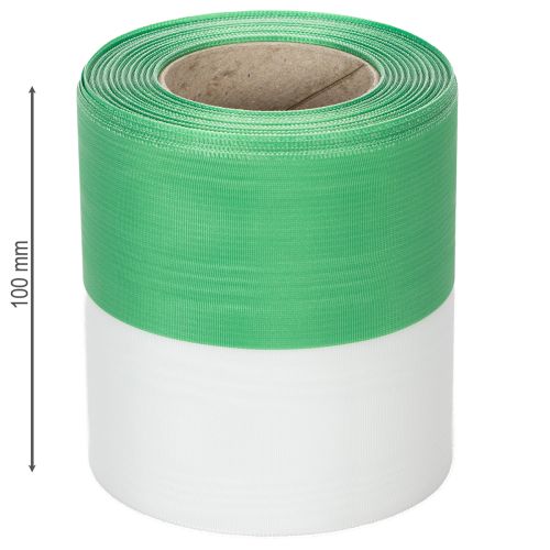 Artikel Grönt och vitt moiréband med krans, 100 mm x 25 m - nationellt band, taftband, rosettband, dekorativt band