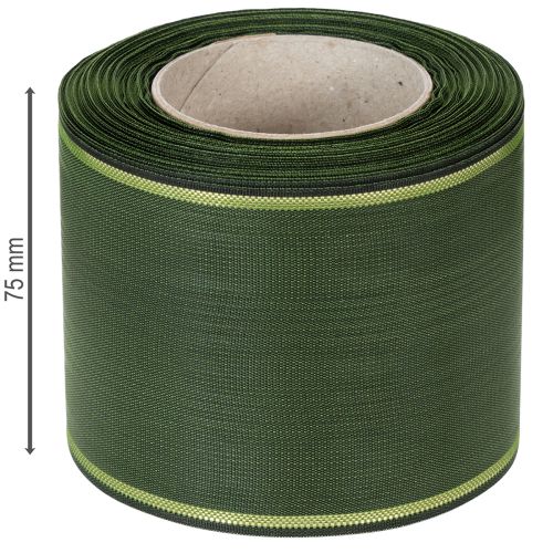 Artikel Mörkgrönt kransband med guldkant, 75 mm brett, 25 m långt - Perfekt för begravningsband och blomsterdekorationer