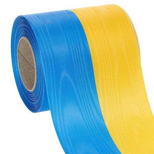Artikel Blått och gult moiréband, 100 mm, nationellt band, klubbband, dekorativt band, festligt sorgband, acetat