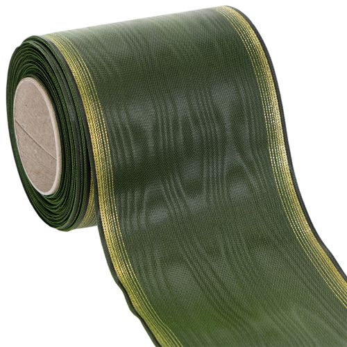Floristik24 Kransband moiré mörkgrönt 100mm dekorativt band taftband