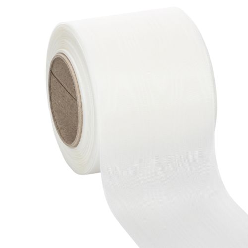 Floristik24 Vitt kransband, hög kvalitet, 75 mm x 25 m - dekorativt band för blomsterhandel och begravningsceremonier, perfekt för tryck.