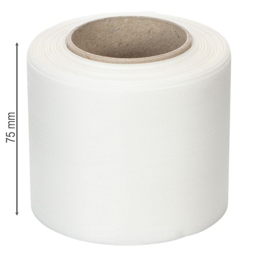 Artikel Vitt kransband, hög kvalitet, 75 mm x 25 m - dekorativt band för blomsterhandel och begravningsceremonier, perfekt för tryck.