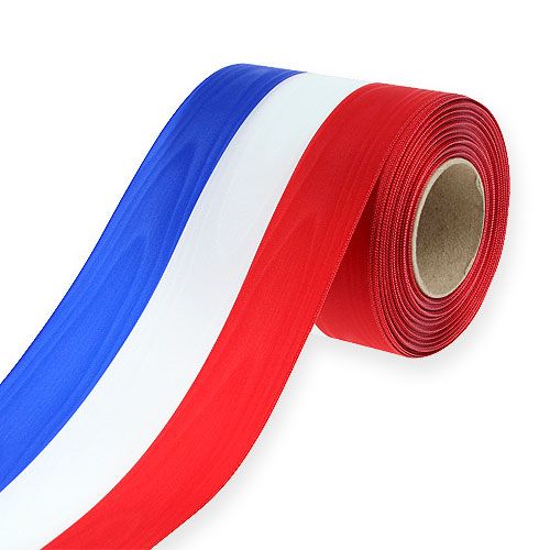 Floristik24 Kransband Moiré blå-vit-röd 100 mm