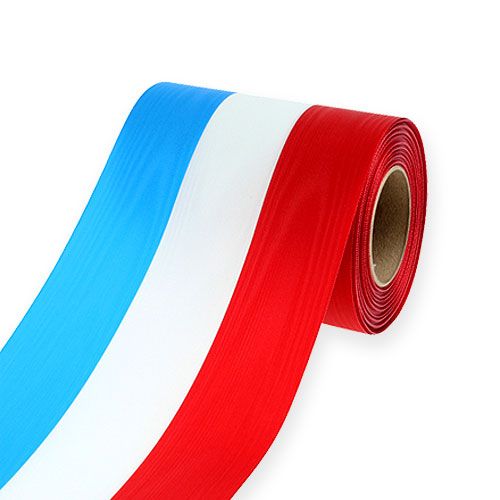 Floristik24 Kransband moiré blå-vit-röd 150 mm
