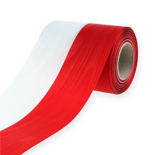Artikel Kransband moiré vit-röd 100 mm