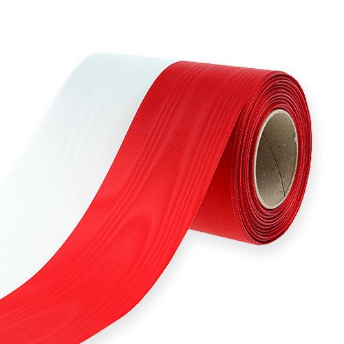Kransband moiré vit-röd 125 mm