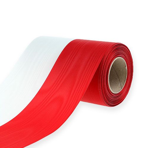 Kransband moiré vit-röd 150 mm
