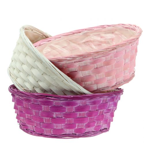 Floristik24 Spånkorg rund lila/vit/rosa Ø25cm 6st