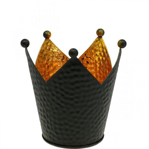 Värmeljushållare krona svart guld metalldekor H11cm