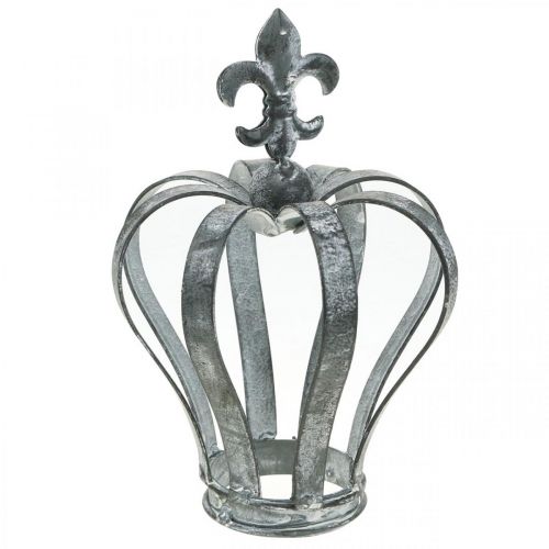 Dekorativ krona, bordsdekoration, metalldekor silver, tvättad vit H16cm Ø11cm