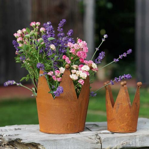Floristik24 Krona av metall rostdekor för plantering patina Ø10,5cm H13,5cm