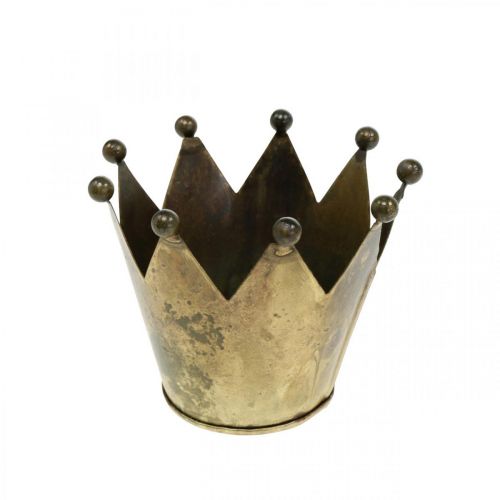 Artikel Crown metall antik look värmeljushållare i mässing Ø10cm H8cm
