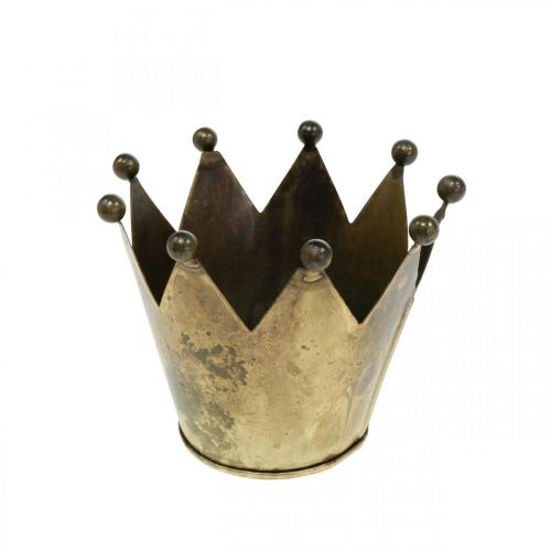 Floristik24 Crown metall antik look värmeljushållare i mässing Ø10cm H8cm