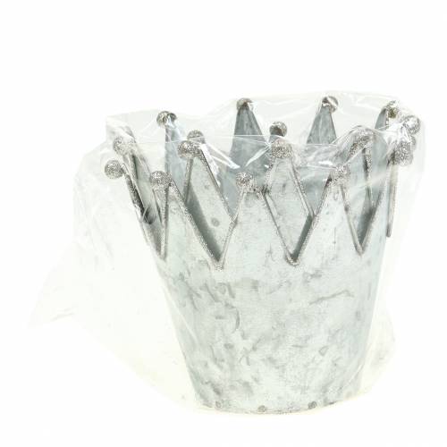 Floristik24 Dekorativ kruka krona metall silver Ø13,5cm H11,5cm 2st
