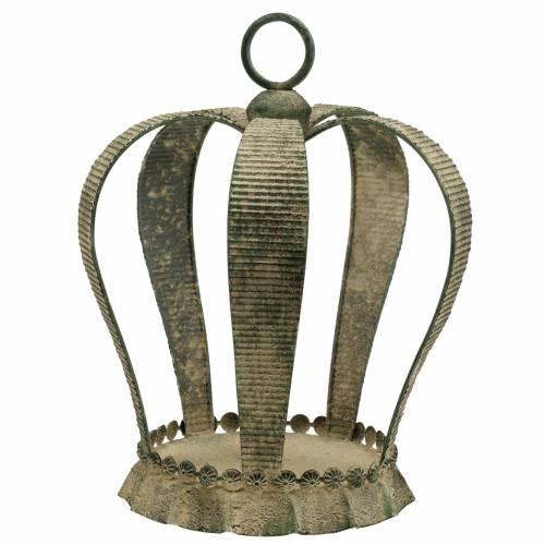 Floristik24 Dekorativ krona antik metall mossgrön, beige Ø28cm H36,5cm