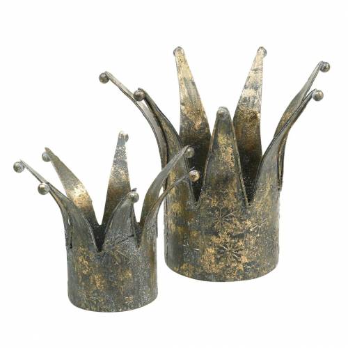 Floristik24 Crown metall gyllene antik look Ø13,5/17,5 cm set om 2