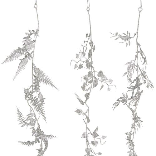 Floristik24 Konstgjord girlang silverglitter ormbunksbladsgirlang 180cm 3 st