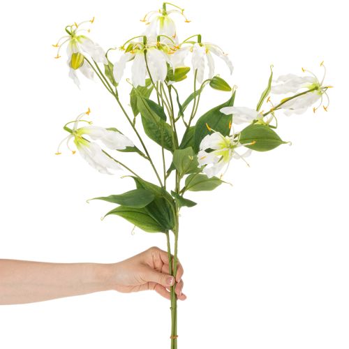 Konstgjord Gloriosa-blomma, vit och gul, elegant blommande gren för dekoration, 80 cm, 3 stycken | Floristik24.se