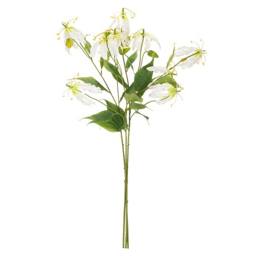 Konstgjord Gloriosa-blomma, vit och gul, elegant blommande gren för dekoration, 80 cm, 3 stycken | Floristik24.se