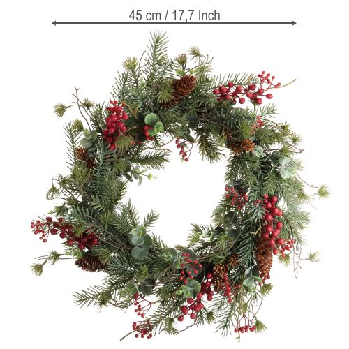 Artikel Konstgjord adventskrans med röda bär och dekorativ krans Ø45cm