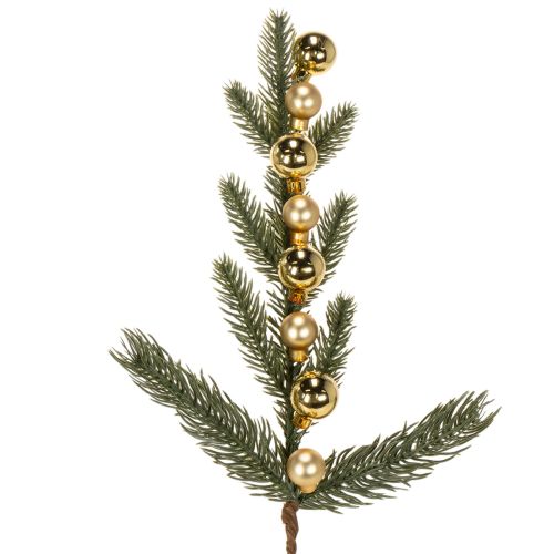 Konstgjord grangren med guldfärgade mini julgranskulor, 46 cm, 2 stycken