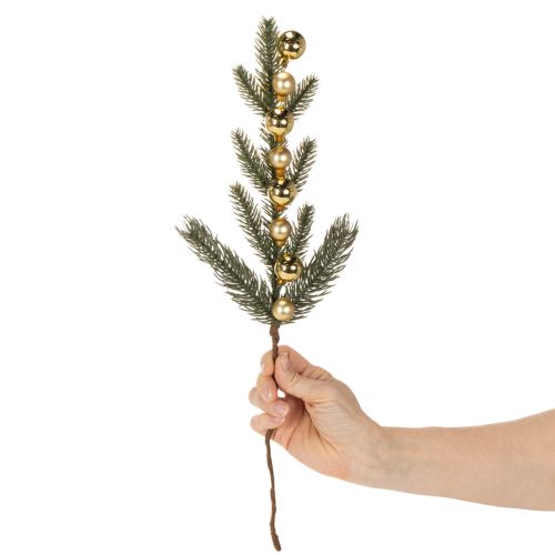 Konstgjord grangren med guldfärgade mini julgranskulor, 46 cm, 2 stycken | Floristik24.se