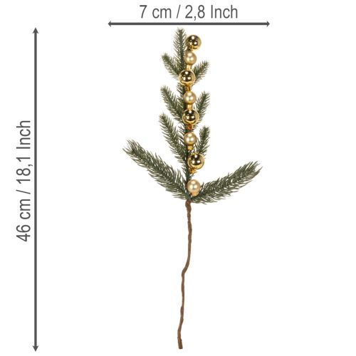 Konstgjord grangren med guldfärgade mini julgranskulor, 46 cm, 2 stycken | Floristik24.se