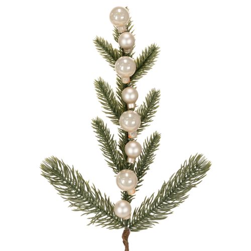 Konstgjord grangren med vita mini julgranskulor, 46 cm, 2 stycken