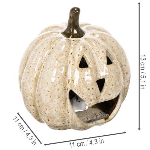 Keramisk pumpadekoration med LED och leende ansikte, 13 cm | Floristik24.se