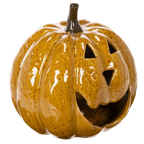 Keramisk pumpa med ansikte, LED-dekoration, Halloween, 19 cm